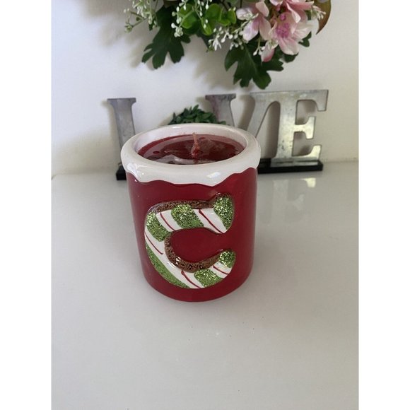 Kohls Vintage Christmas Candle‎ With Big Candy Cane "C" Red w Green Glitter NWT - Picture 15 of 16
